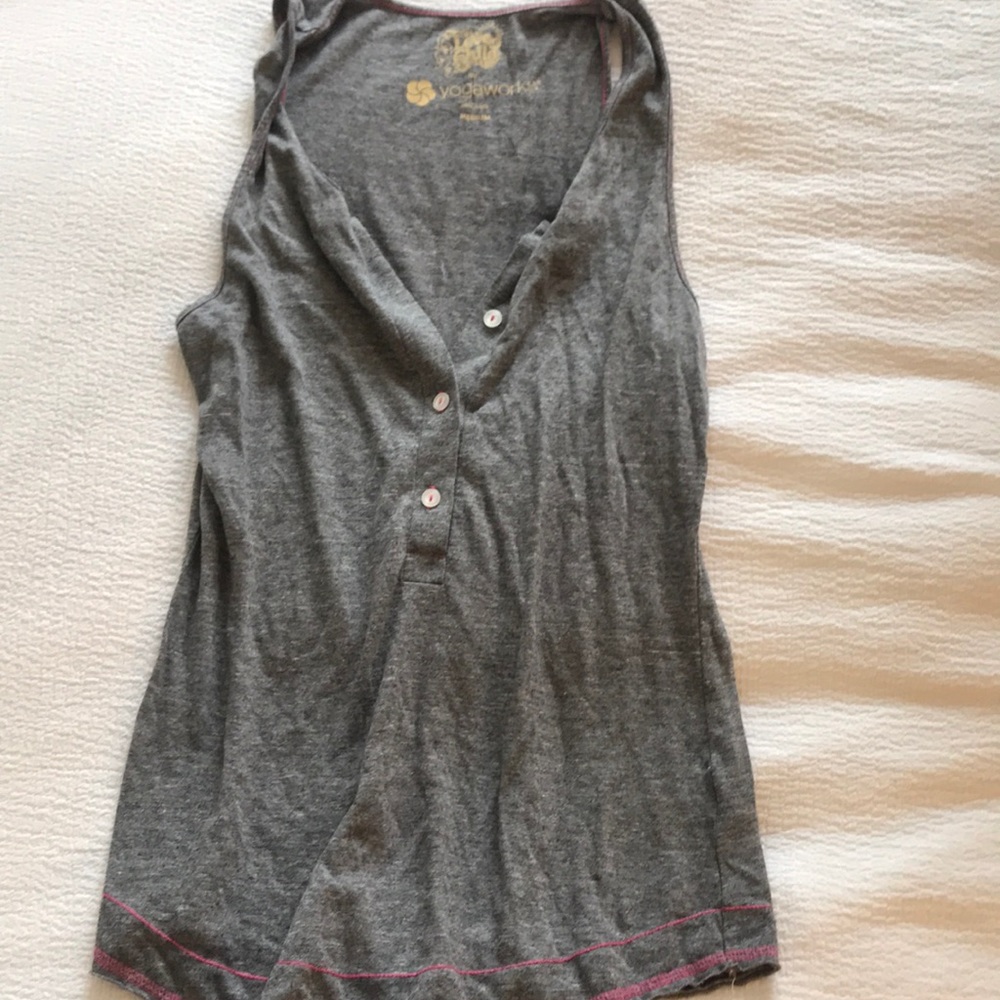 Cotton yoga tank. Love child. Grey & pink. Medium